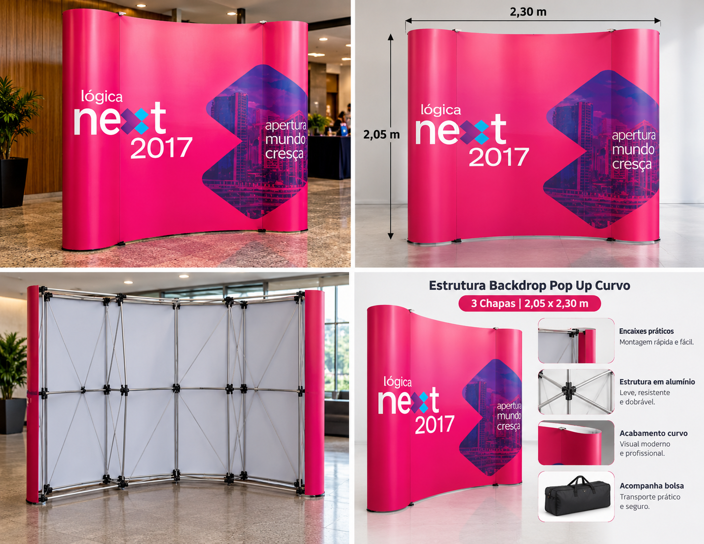Estrutura Backdrop Pop Up Curvo 3 Chapas 2,05x2,30m